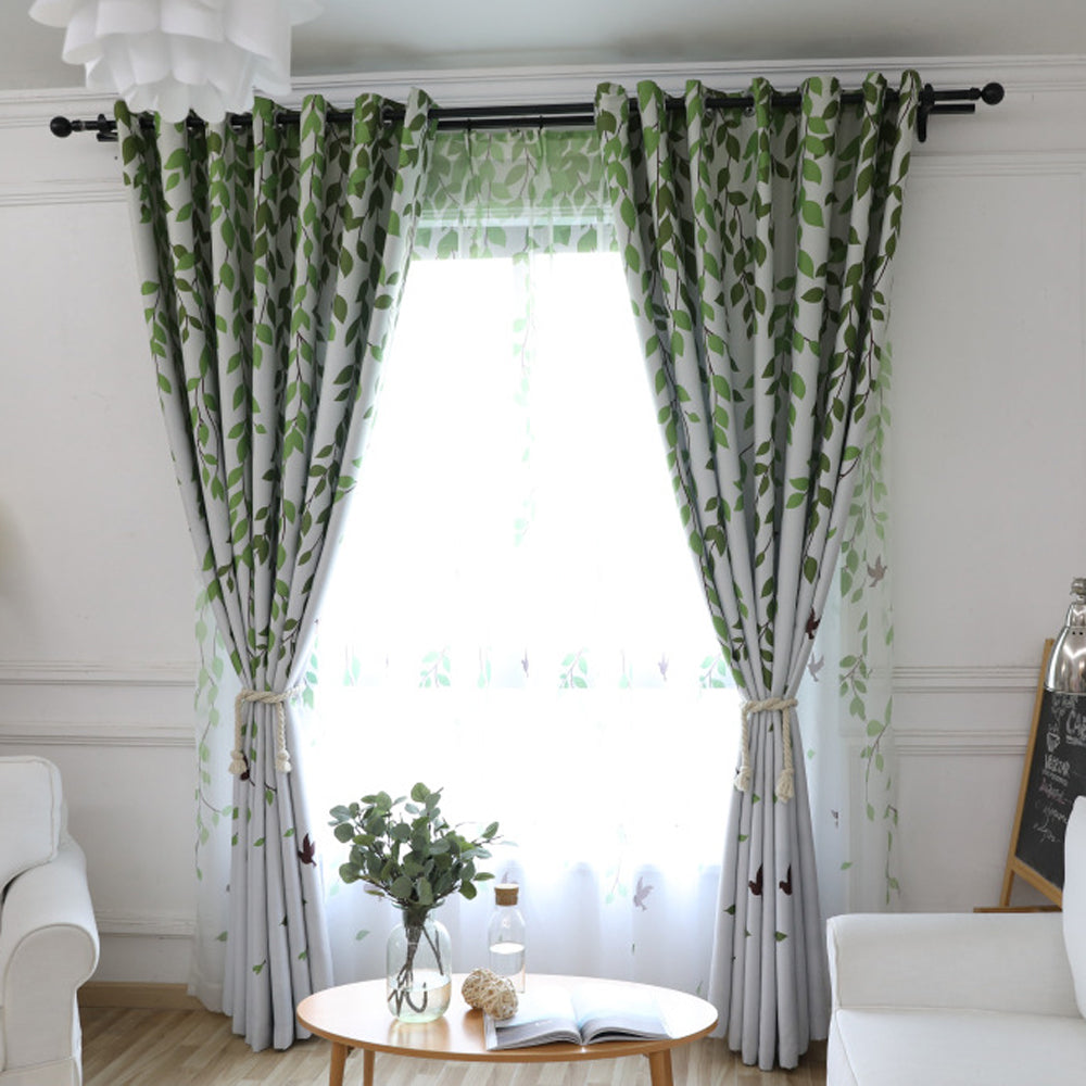 Modern Green Leaves Swallow Design Sheer Curtain Tulle Finished Blackout Curtains For Living Room Bedroom Home Decoration Wp2073