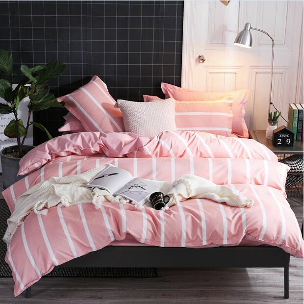 Queen Size Bedclothes Pink Geometric Striped King Size Bed Sheet