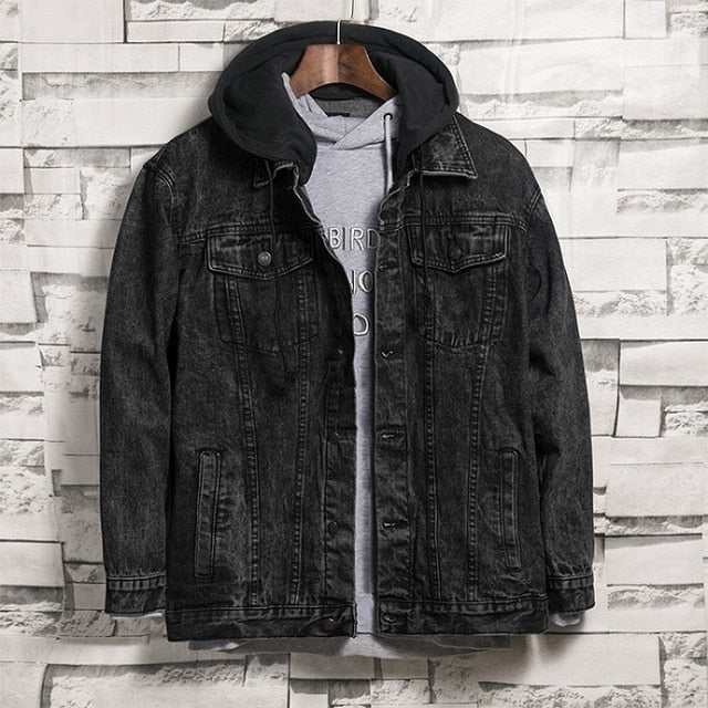 hooded denim jacket mens