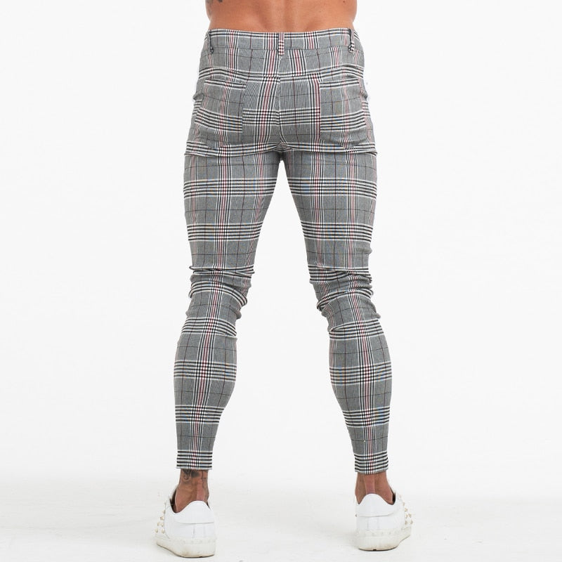 mens checked trousers with side stripe