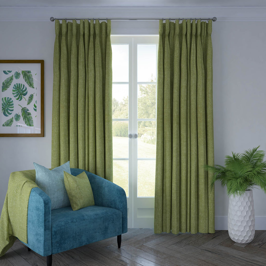 Curtains Soft Furnishings Cotton Polyester Fabric - Bright Green - By The  Metre