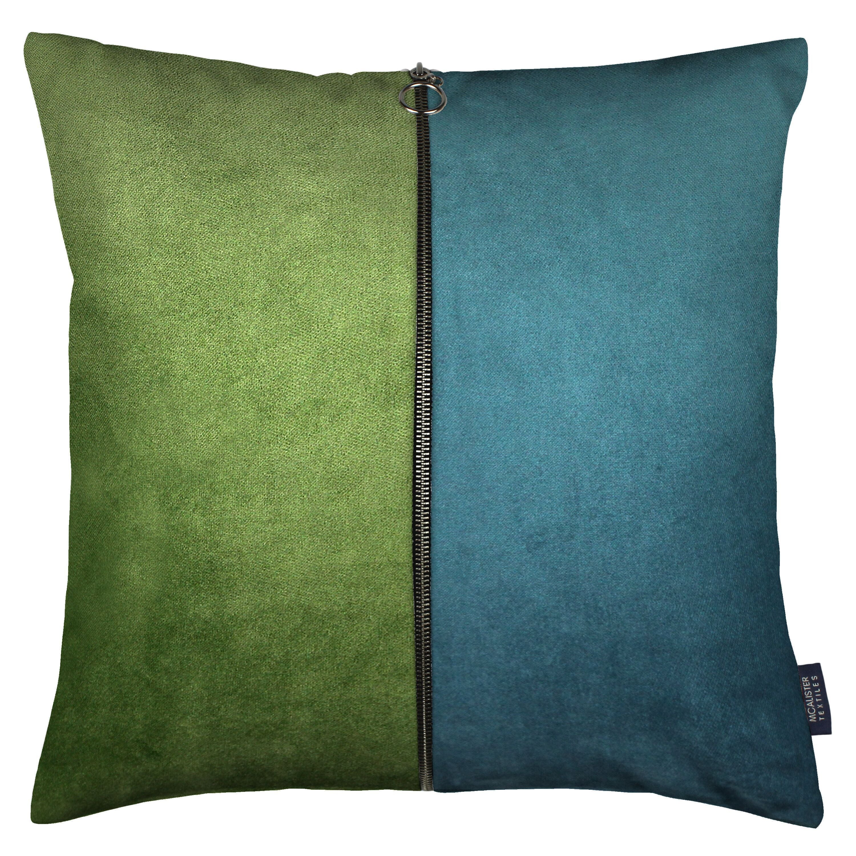 McAlister Textiles Decorative Zip Teal + Green Velvet Cushion Cushions and Covers Cover Only 43cm x 43cm 