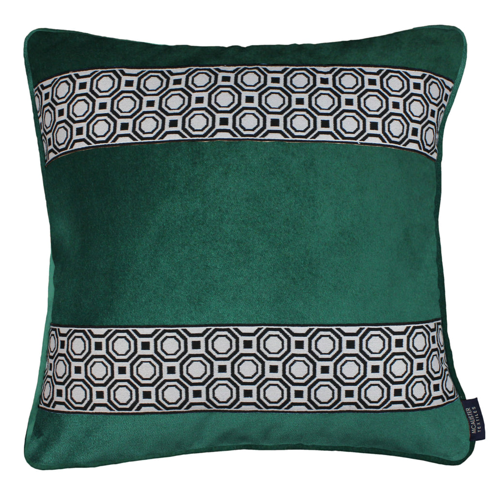 Mcalister Textiles Striped Emerald Green Velvet Cushion