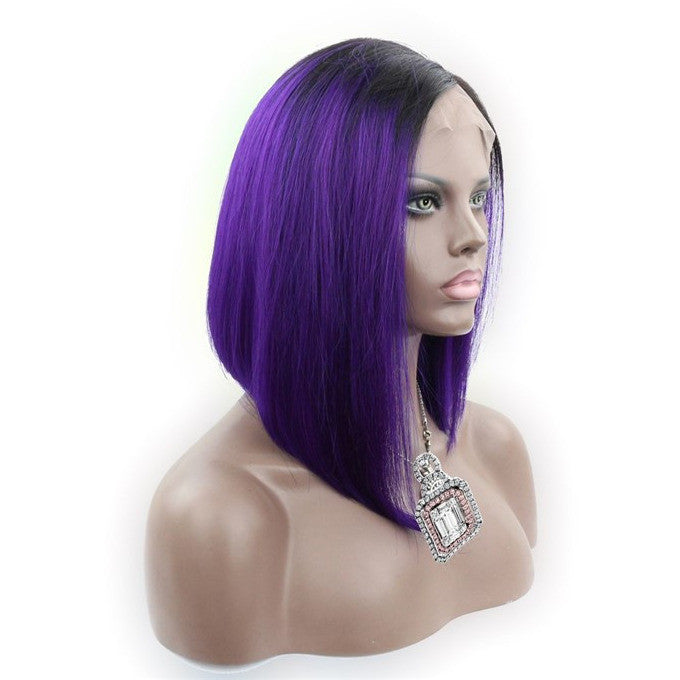 Dark Root Ombre Purple Blunt Cut Bob Style Full Lace Wig