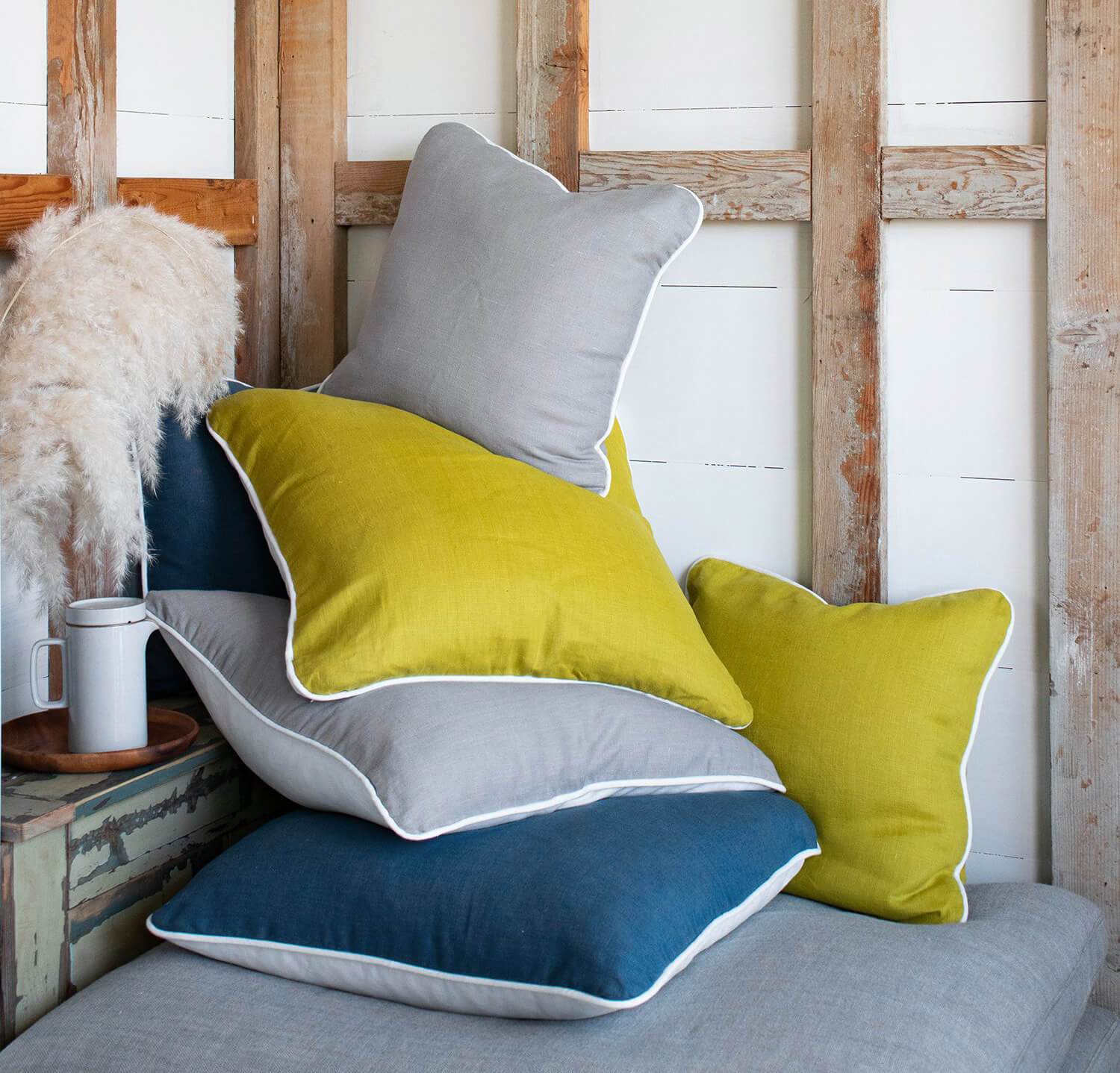 yellow linen cushions