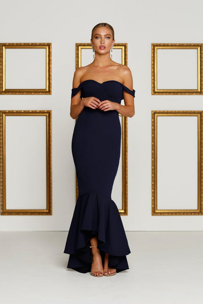 Sapphire Off-Shoulder Gown - Navy