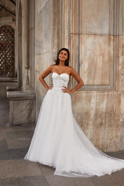 Melek Gown - Sheer Balloon Sleeve Wedding Dress with Floral Fabric – A&N  Luxe Label