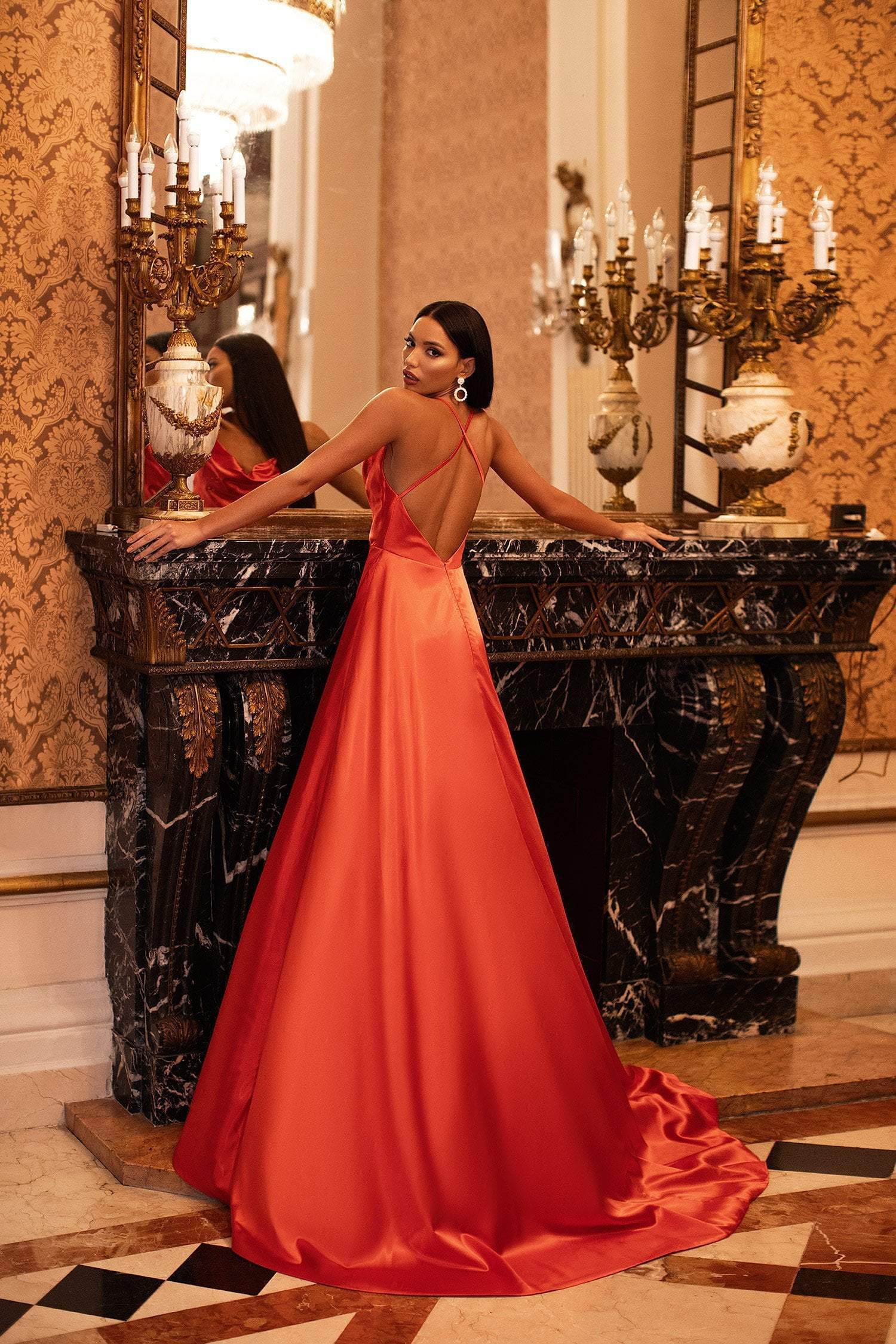 Livnia Satin Gown - Orange