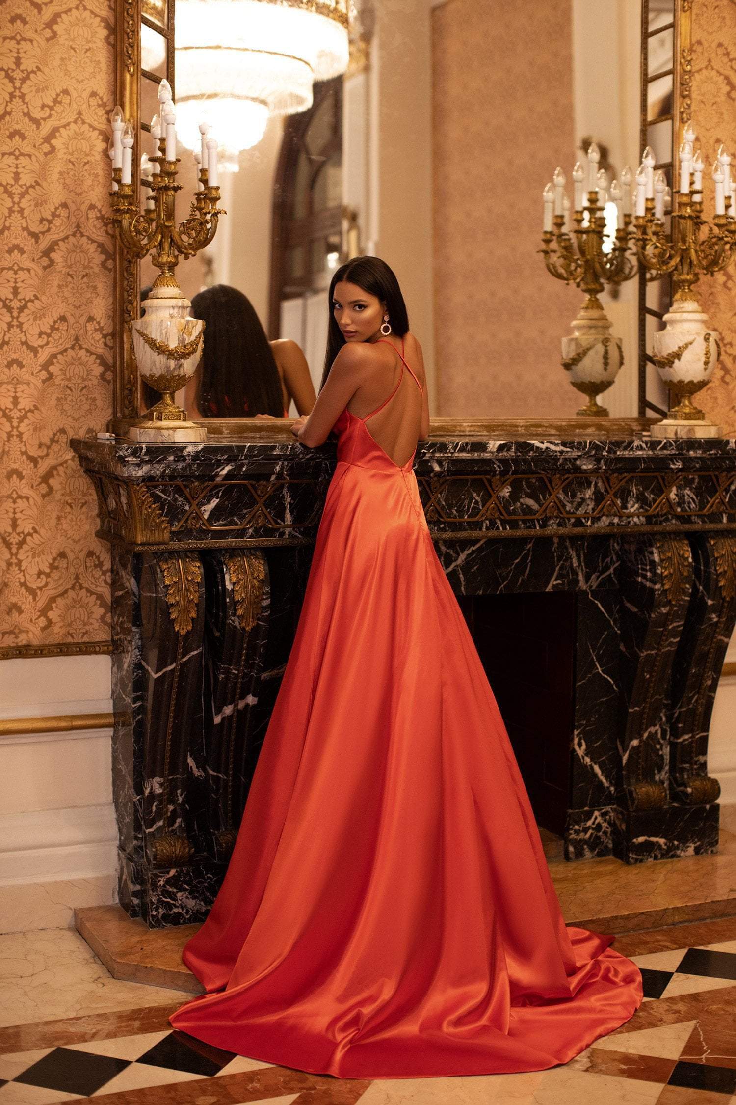 Livnia Satin Gown - Orange