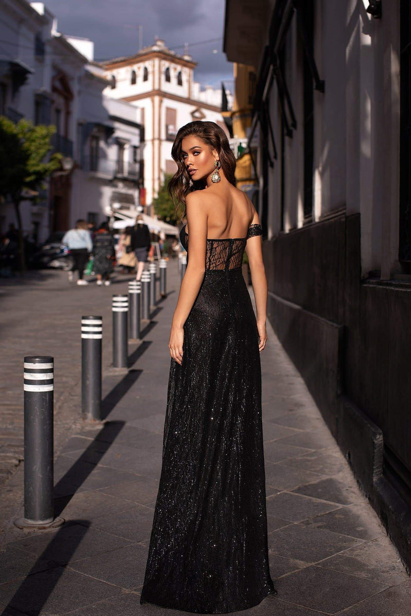 strapless glitter dress