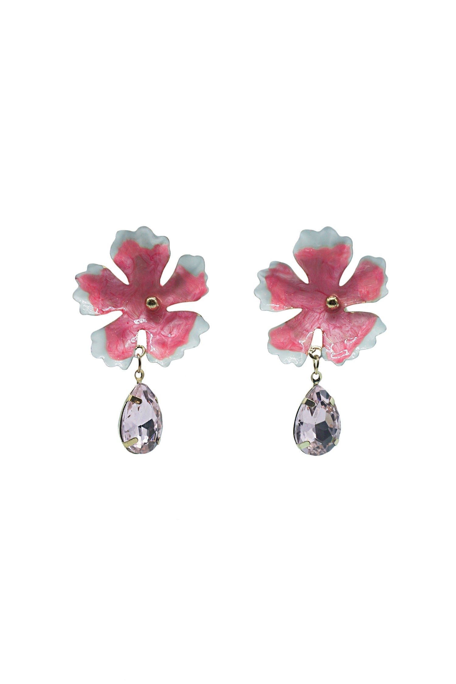 Nora Pink Flower Studs with Gem Detail