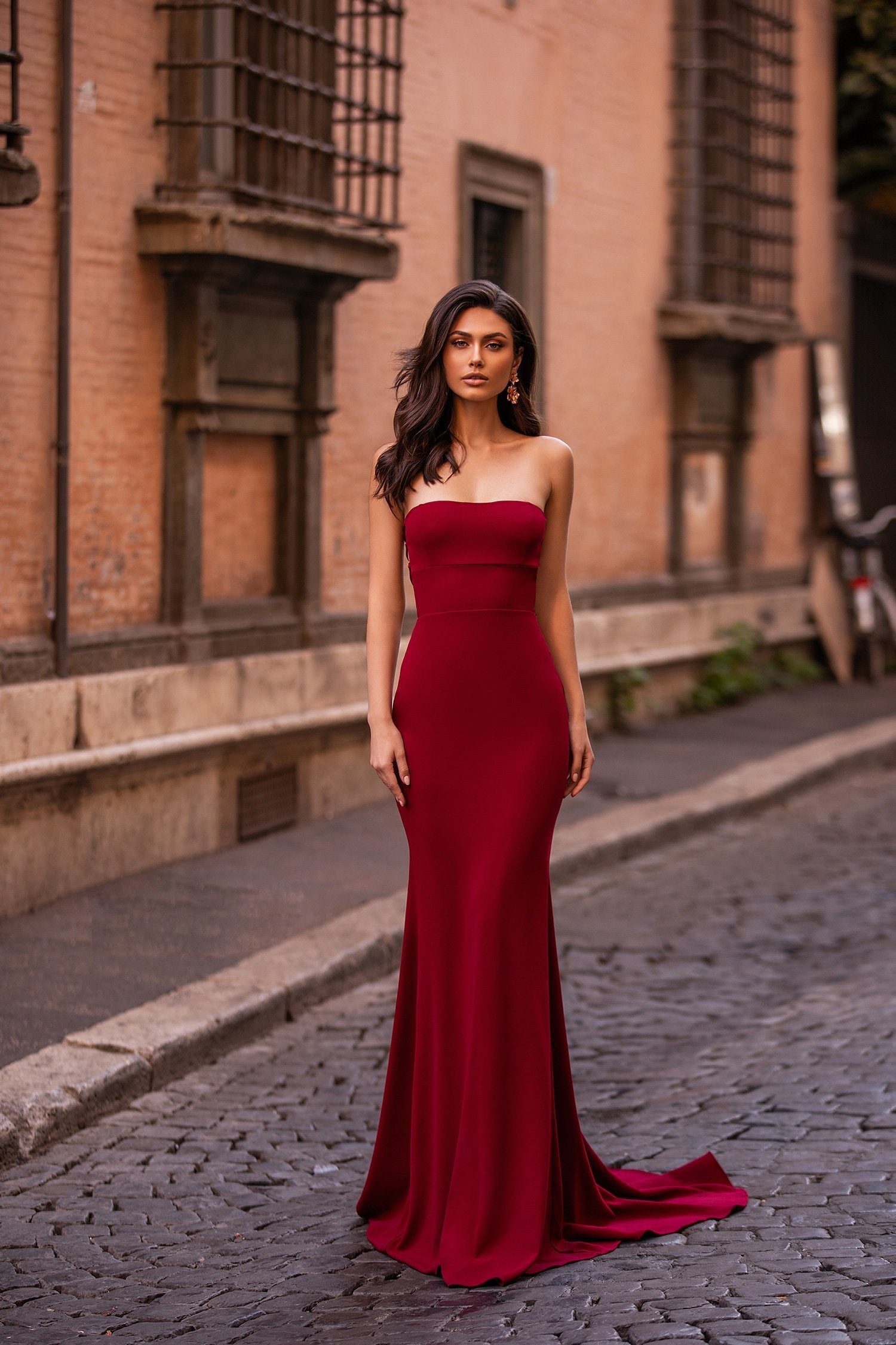 red strapless dress formal