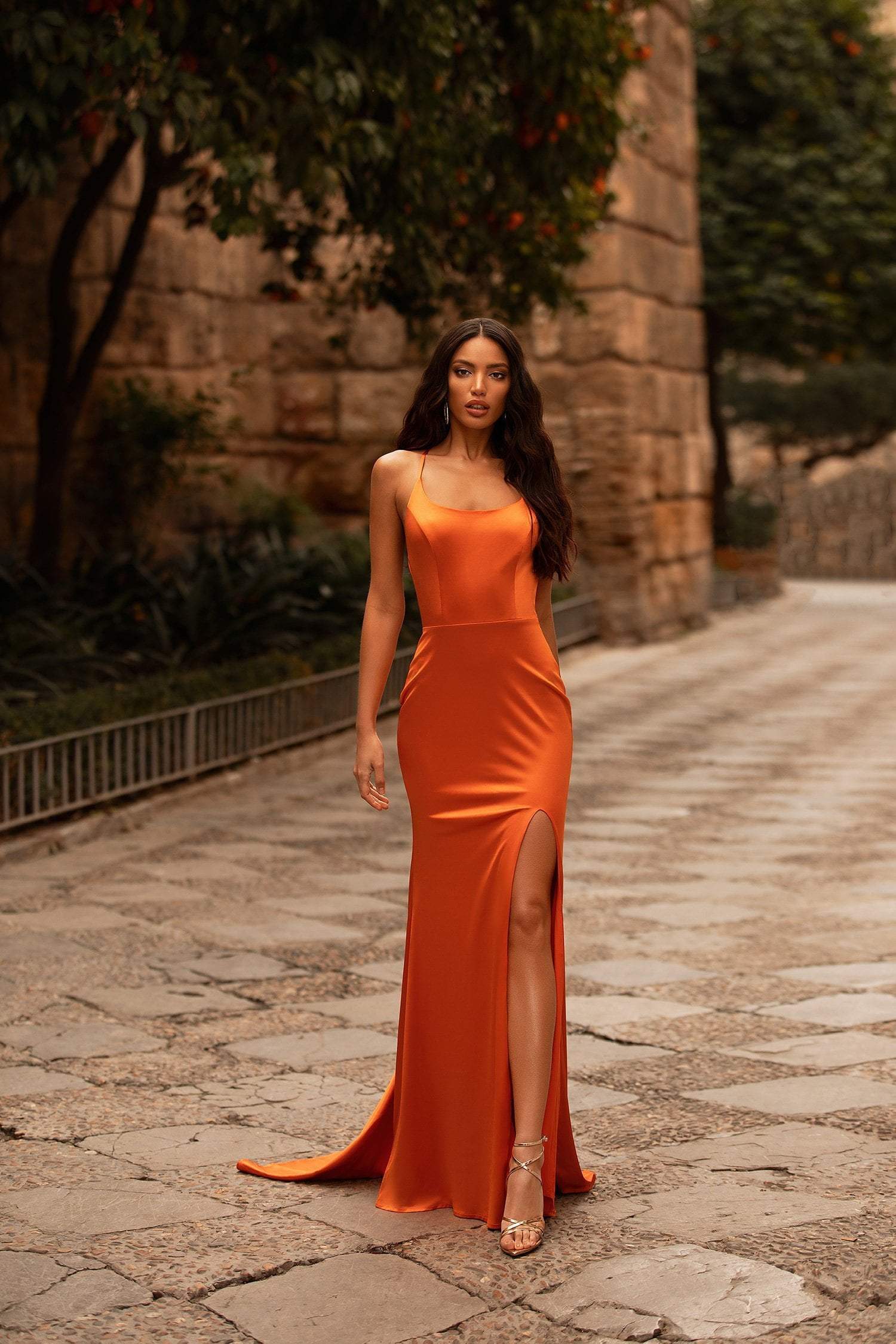 Emilita Satin Gown - Orange