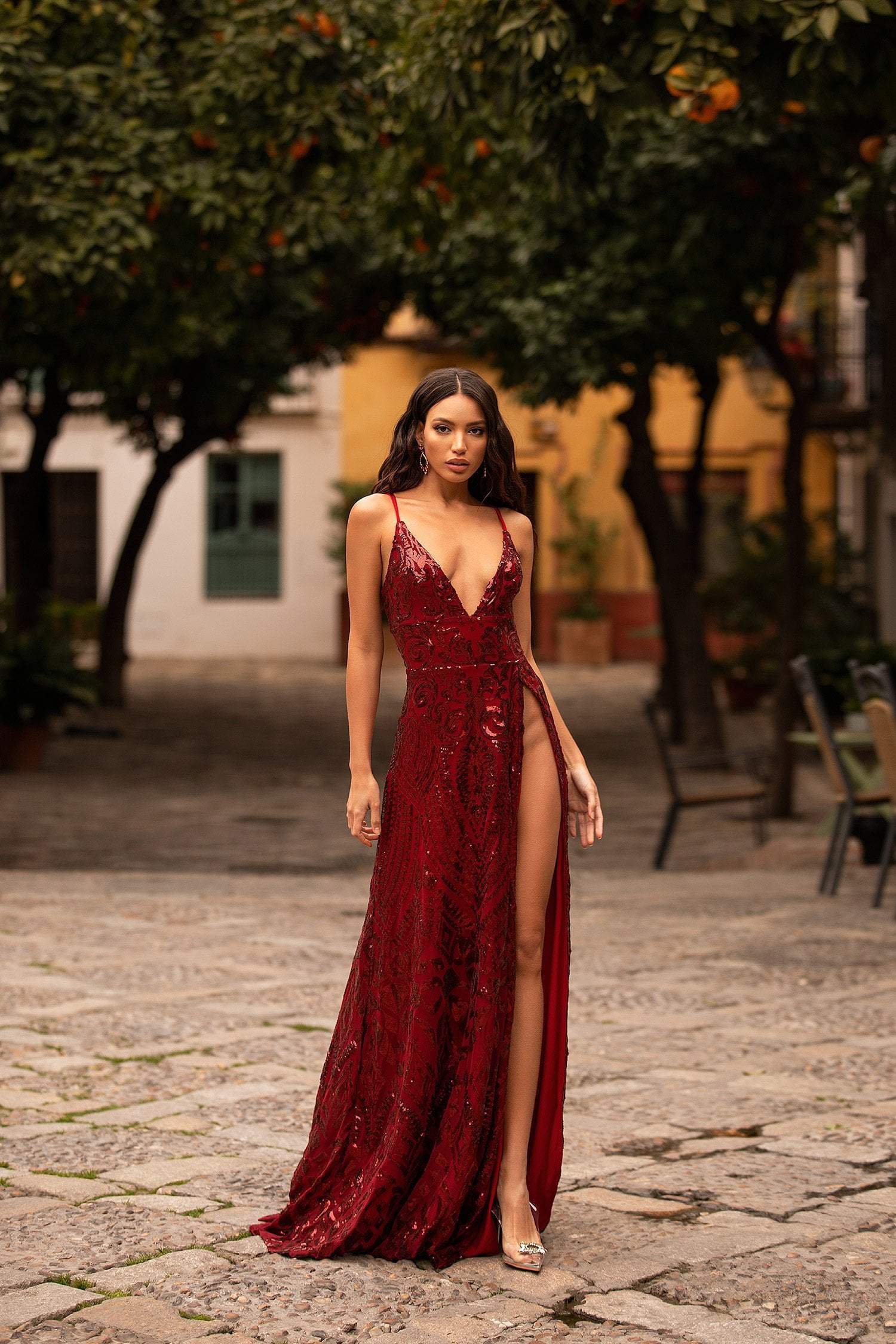 Celestia Sequin Gown - Burgundy