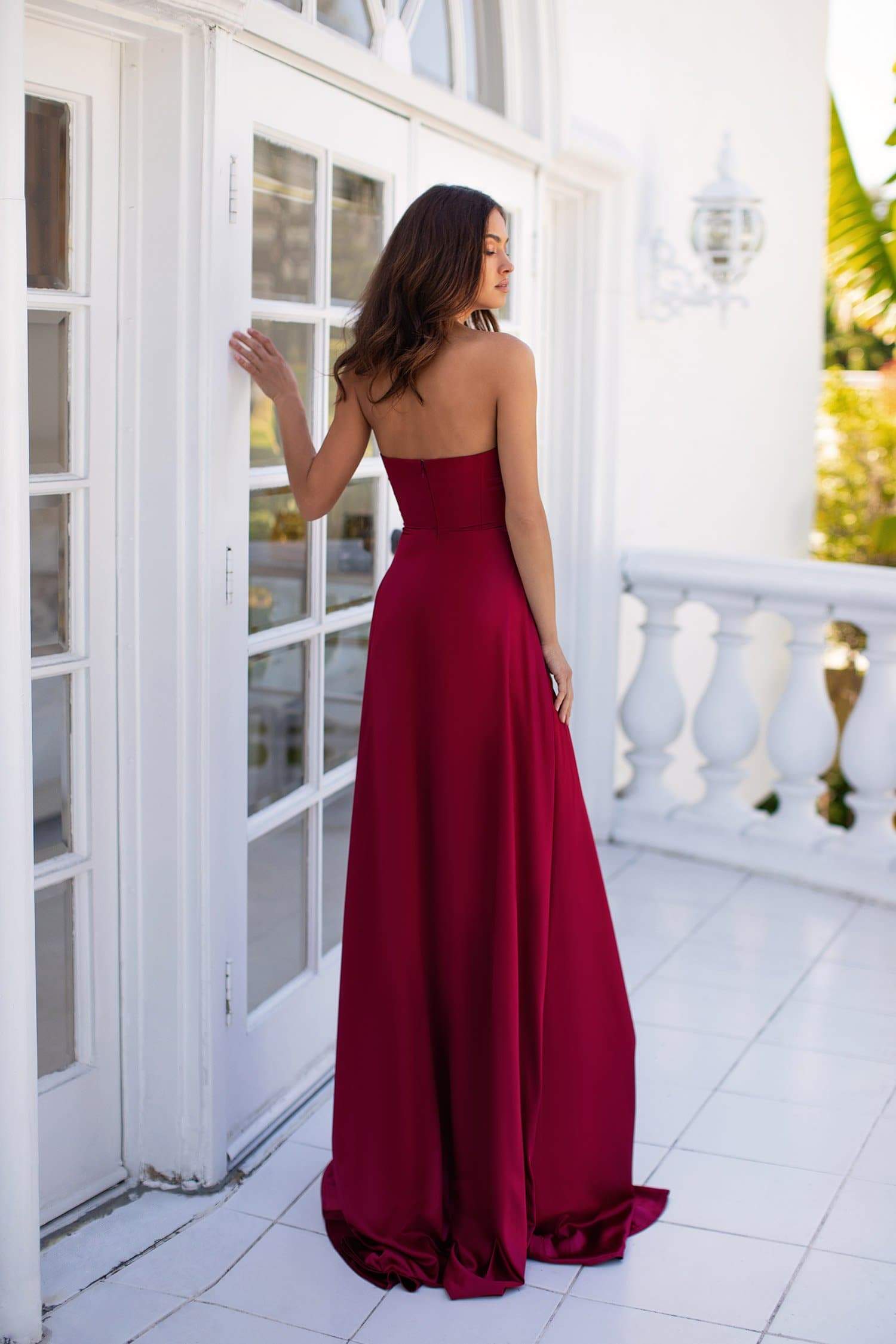 deep red satin dress