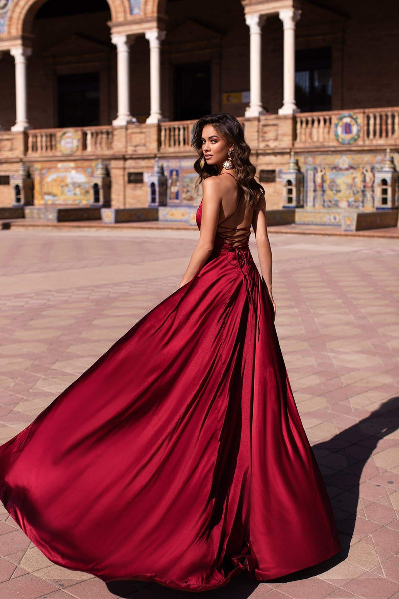 red satin gown