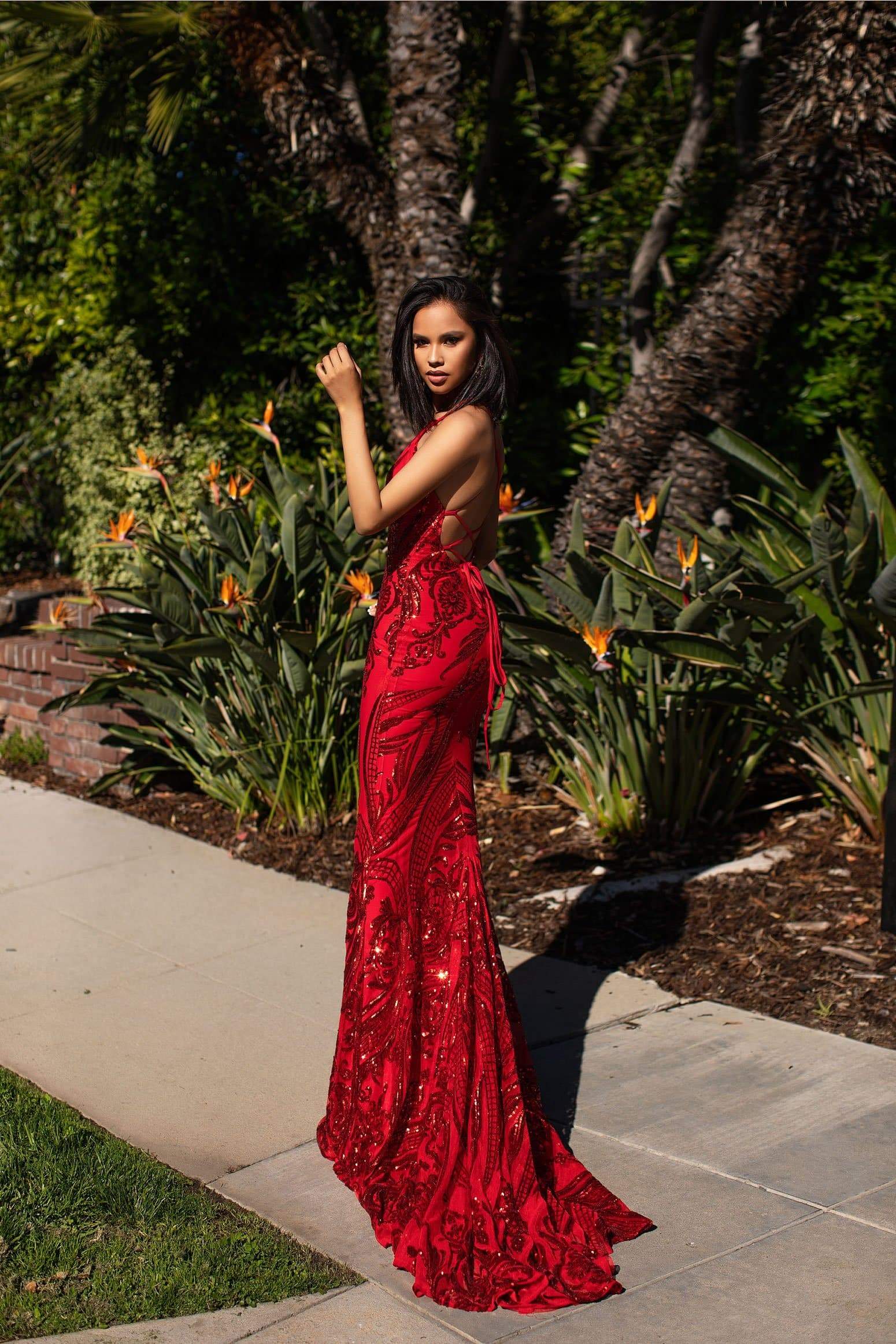 Ciara Sequins Gown - Red