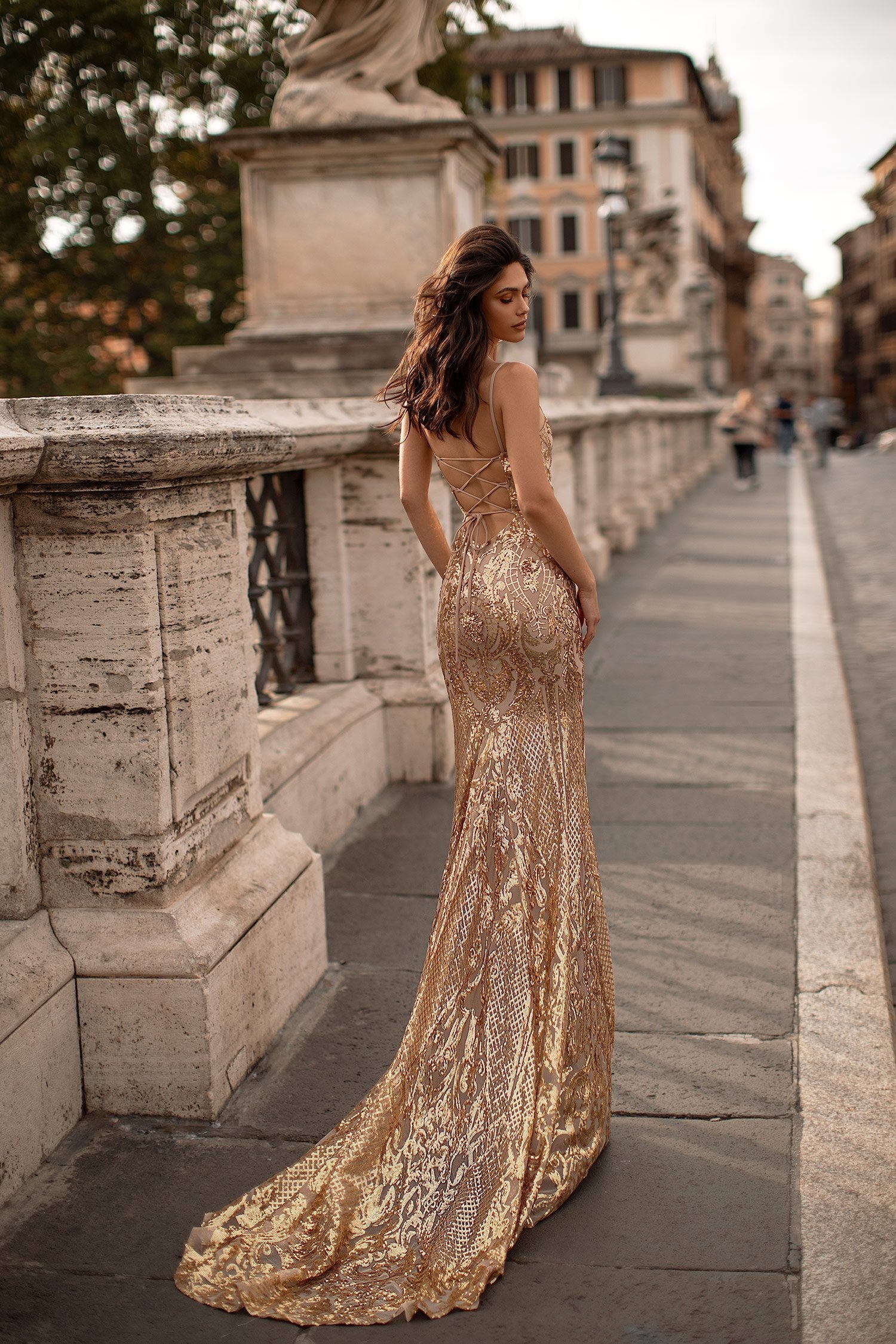 gold sequin mermaid gown