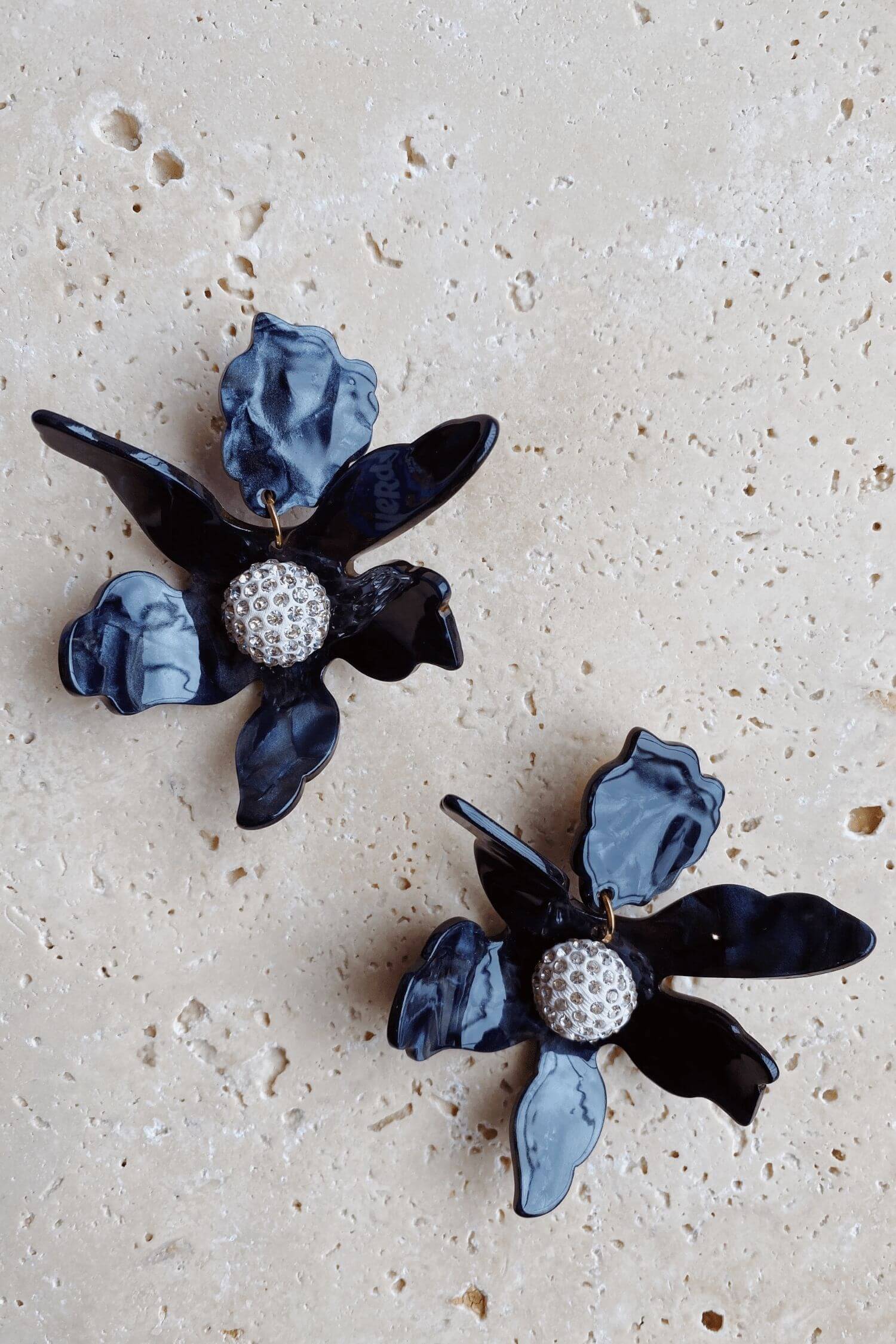 Luna Black Flower Statement Earrings