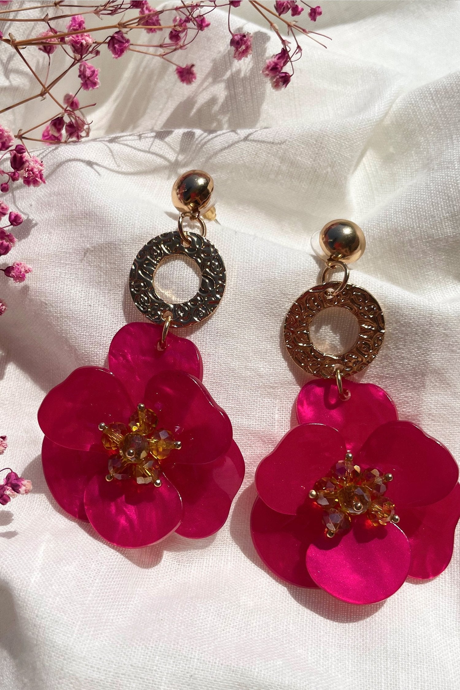 Petra Magenta Flower Drop Earrings