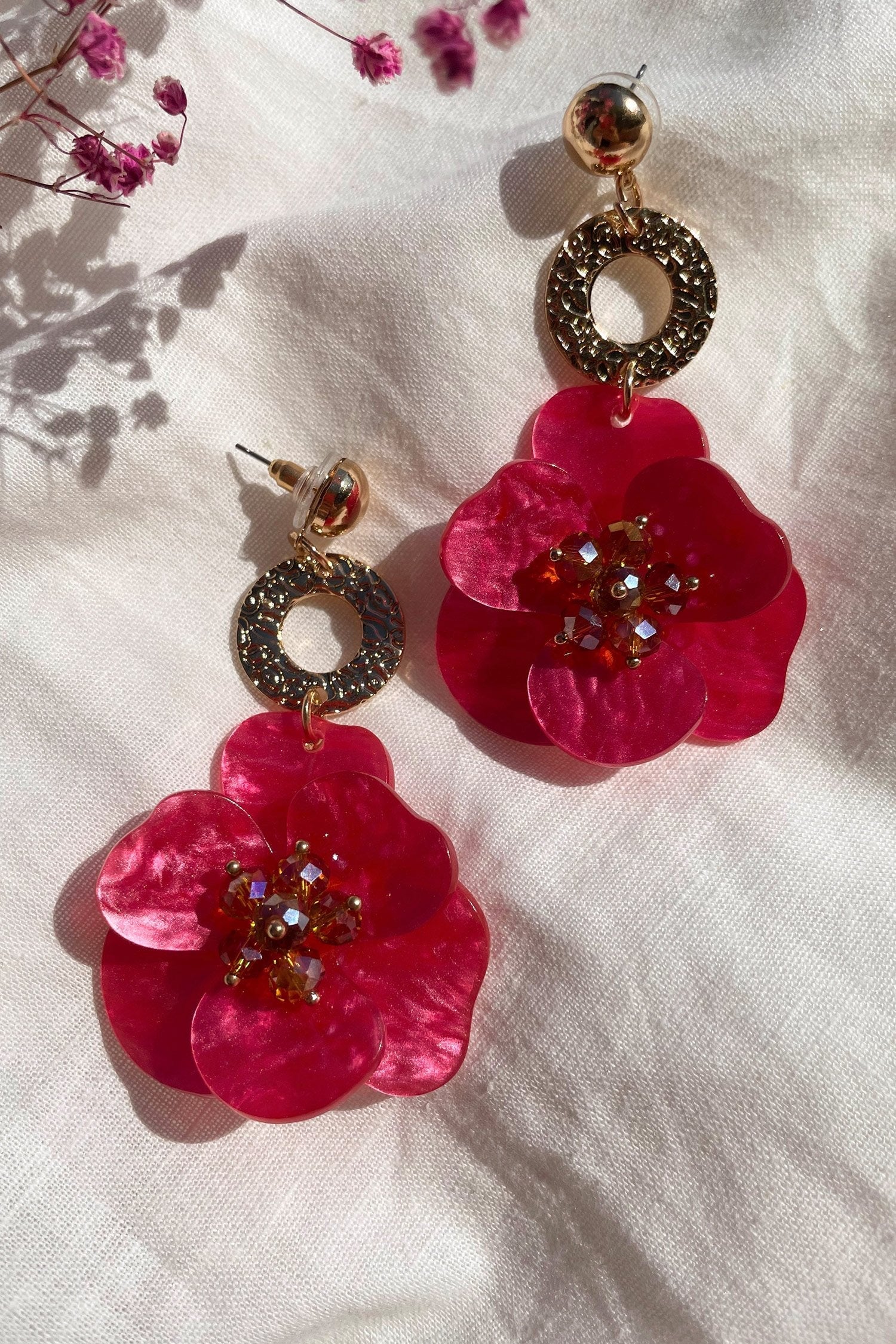 Petra Pink Flower Drop Earrings