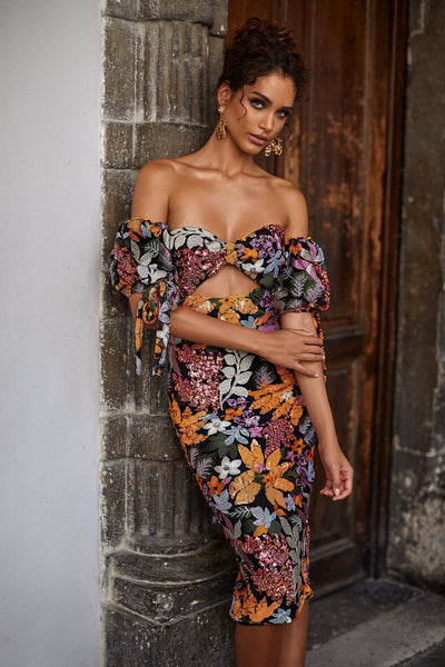 Flora Sequin Floral Midi Dress | Afterpay | Zip Pay | Sezzle