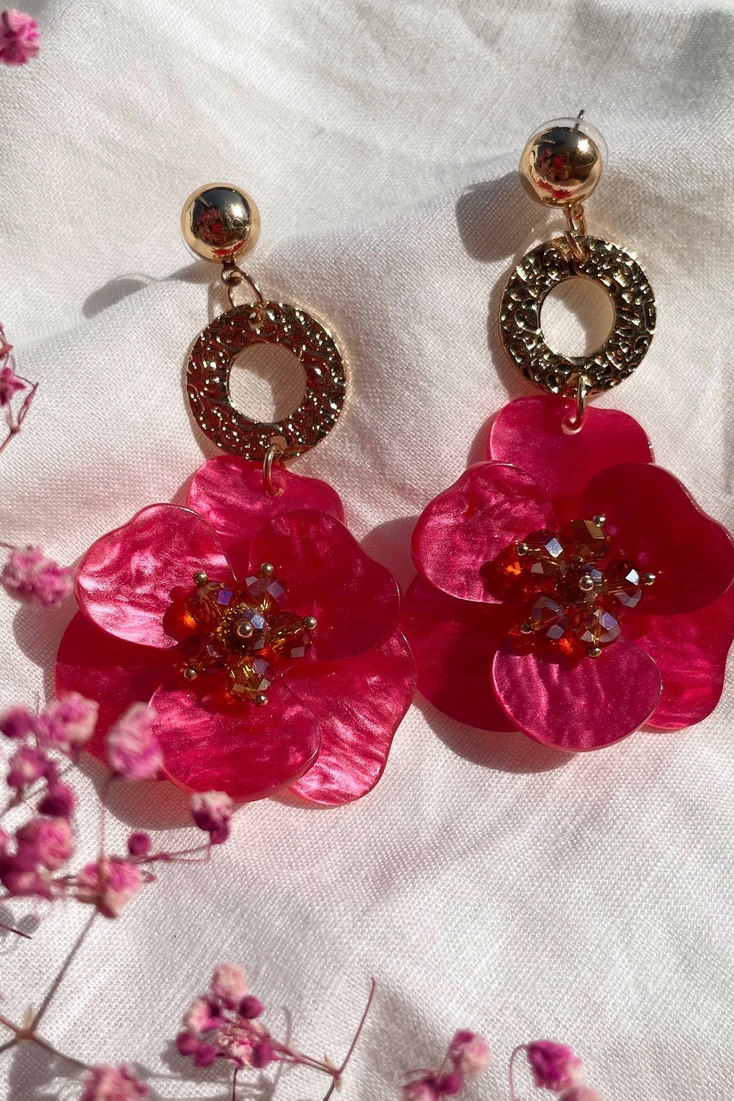 Petra Pink Flower Drop Earrings