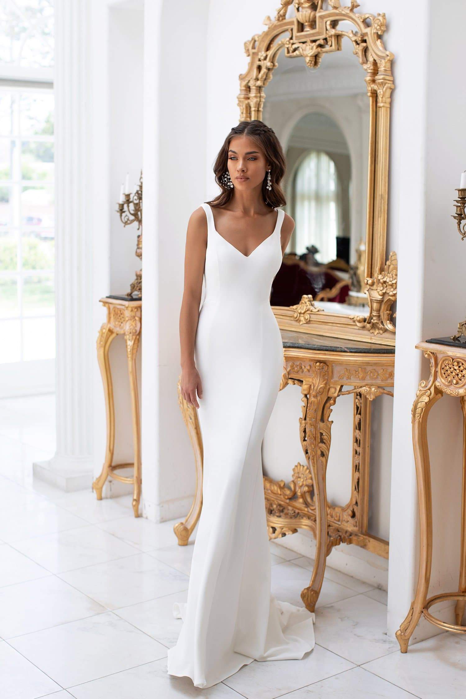 white crepe gown
