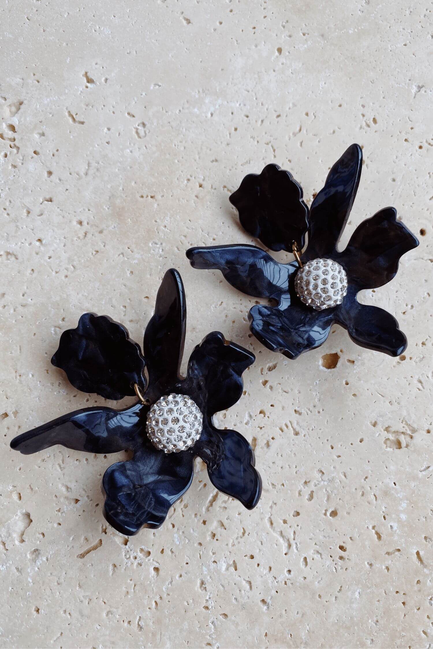 Luna Black Flower Statement Earrings