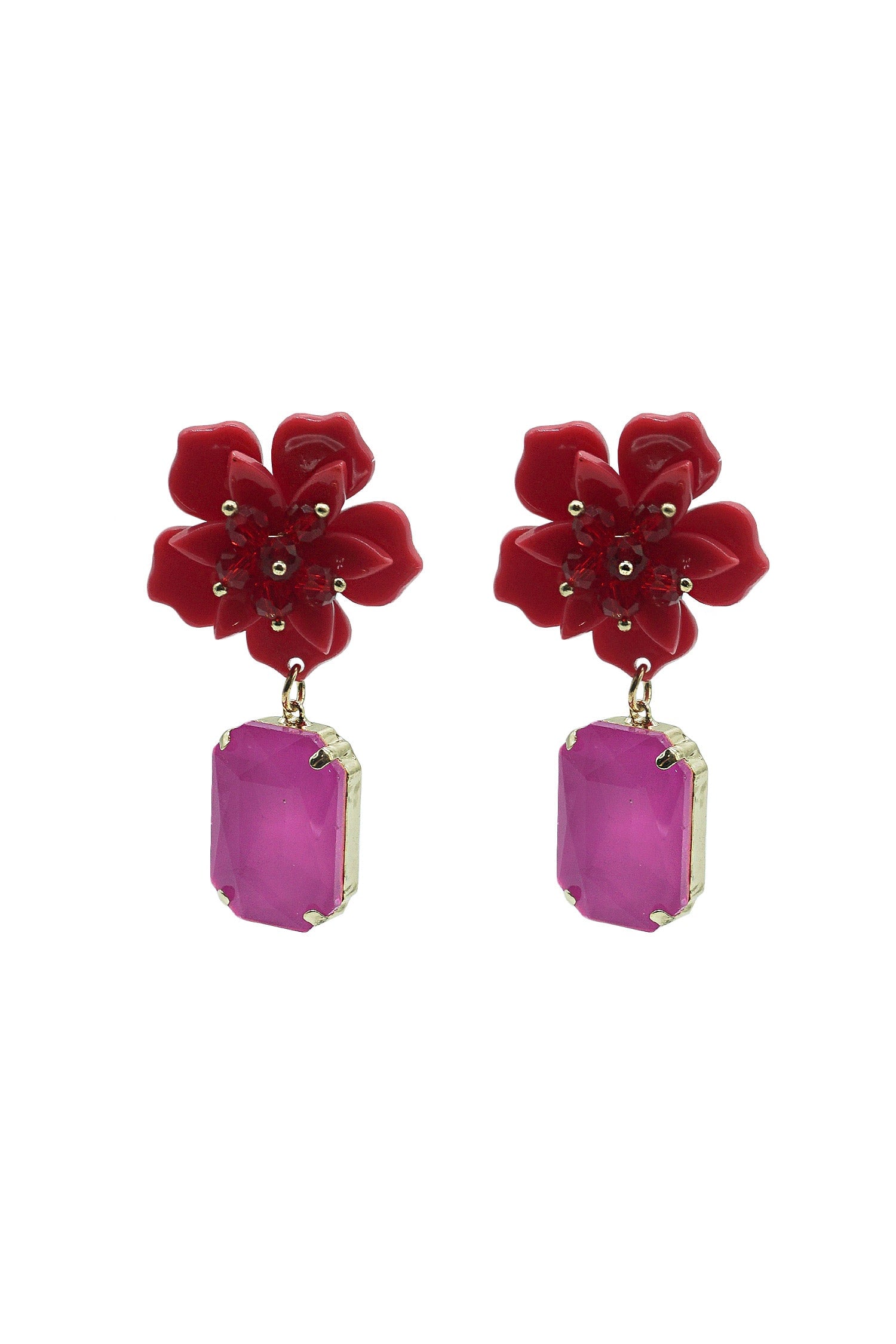 Analu Pink Gem Flower Earrings