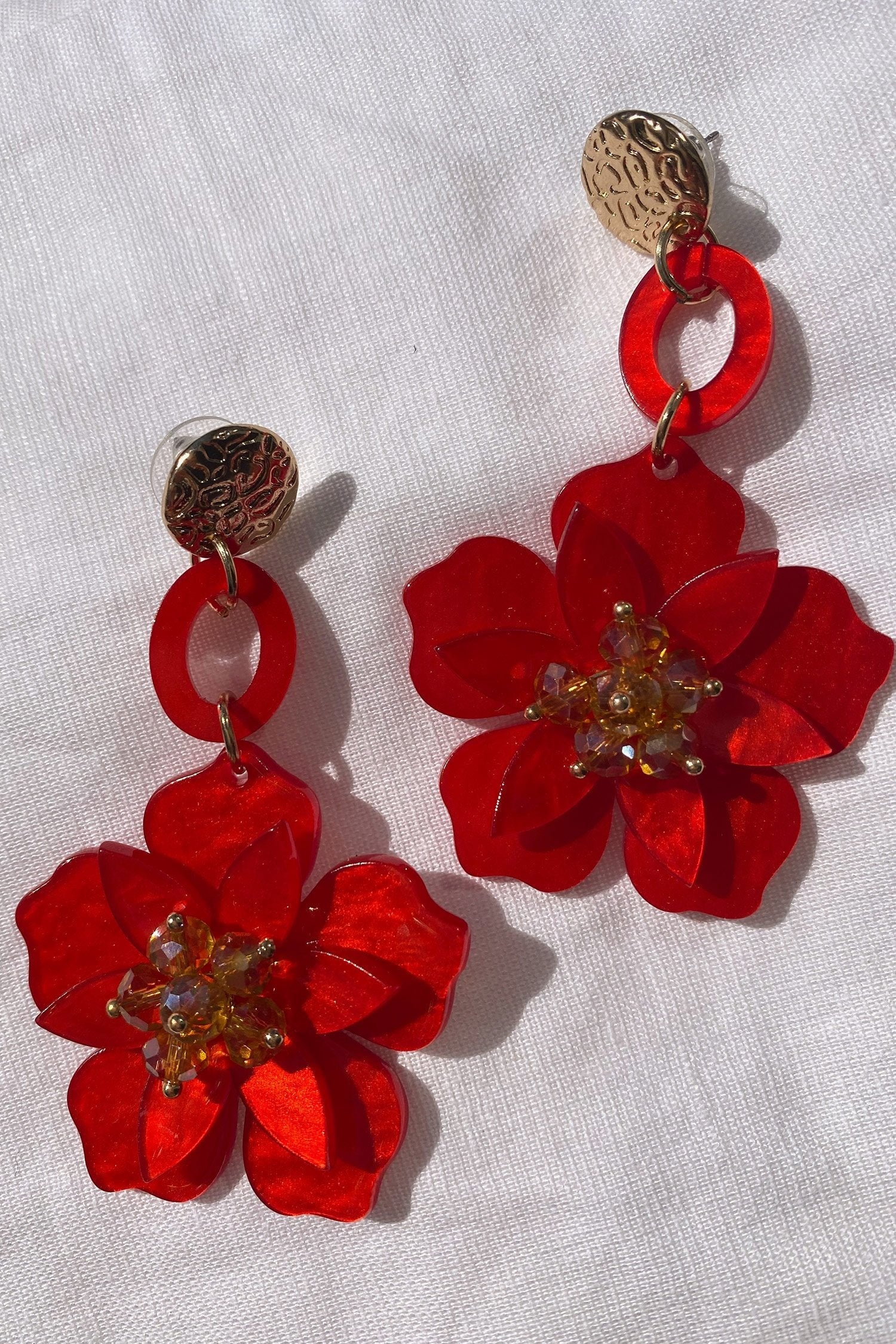 Petra Red Flower Drop Earrings