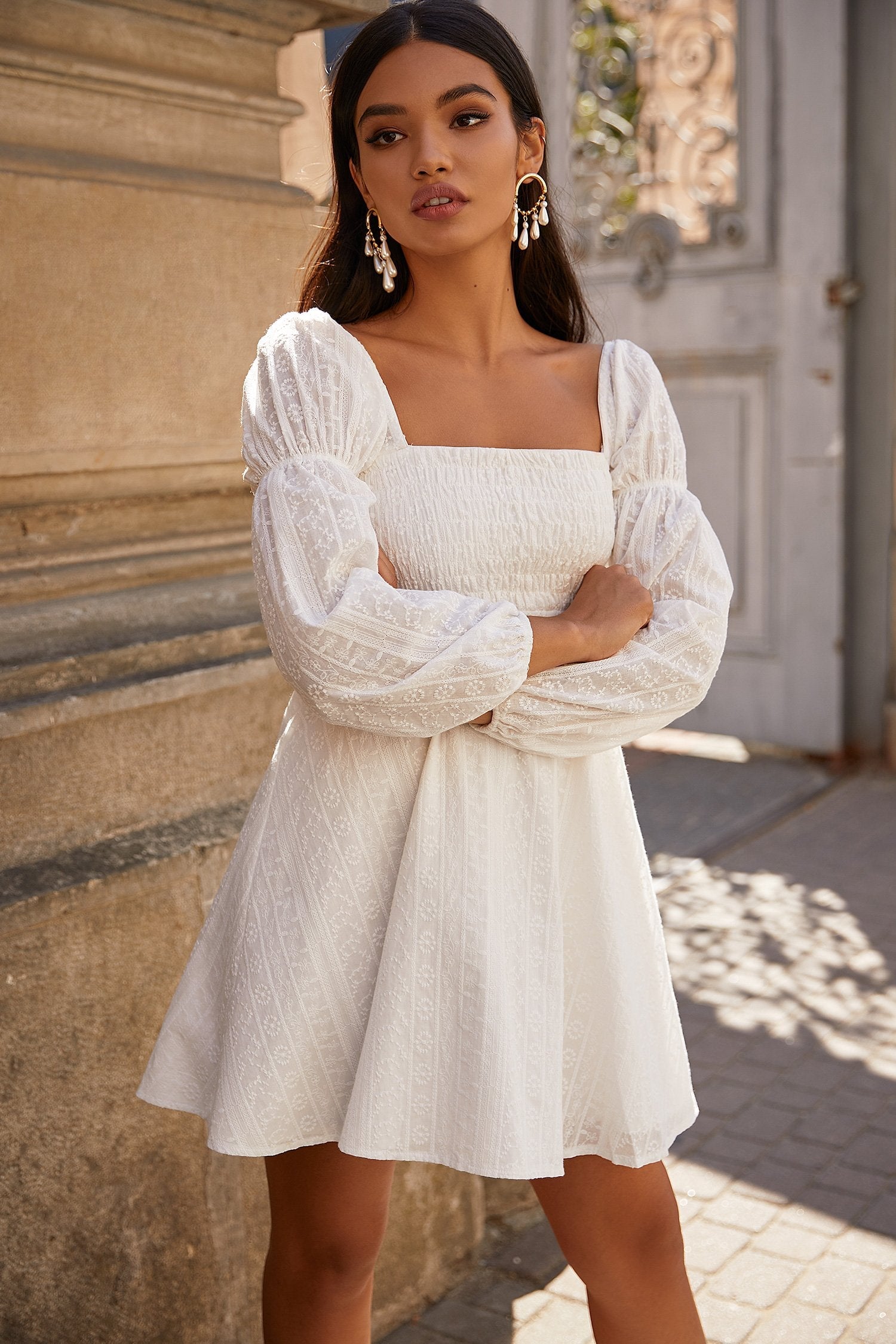 white puffy mini dress