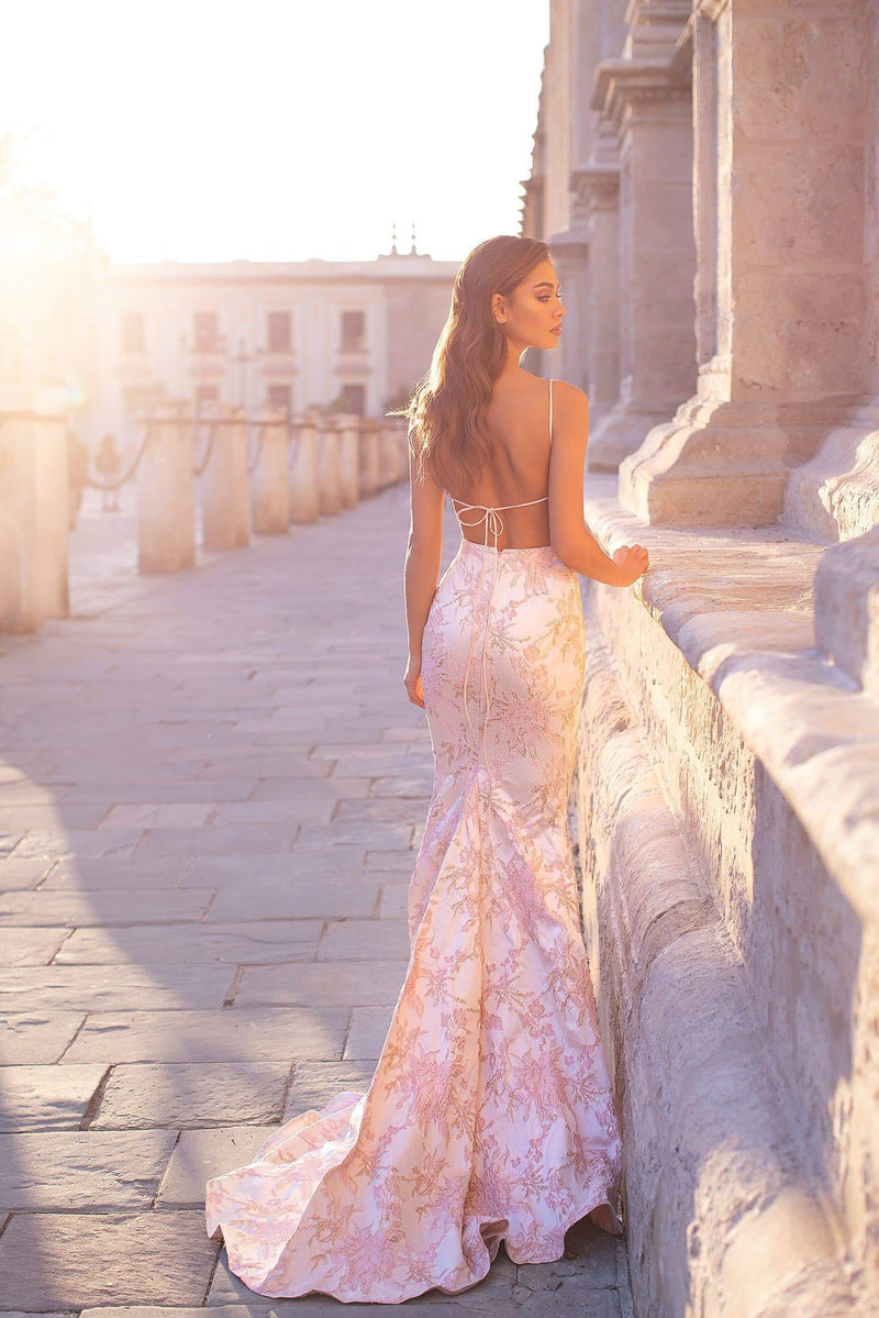 white pink gown