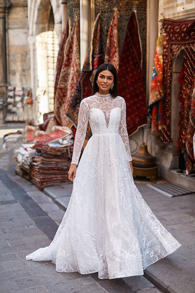 Caria Sheer Long Sleeve Bridal Gown | Afterpay | Zip Pay | Sezzle