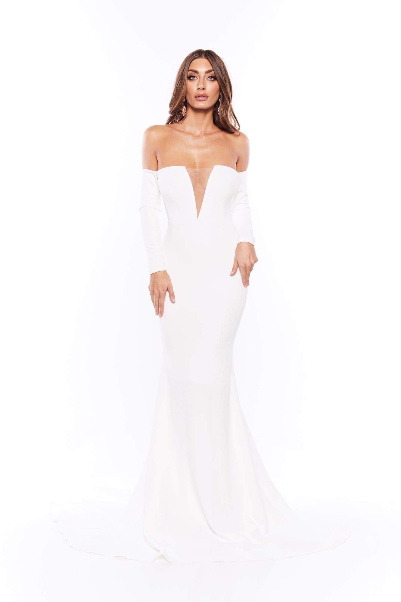 white crepe gown