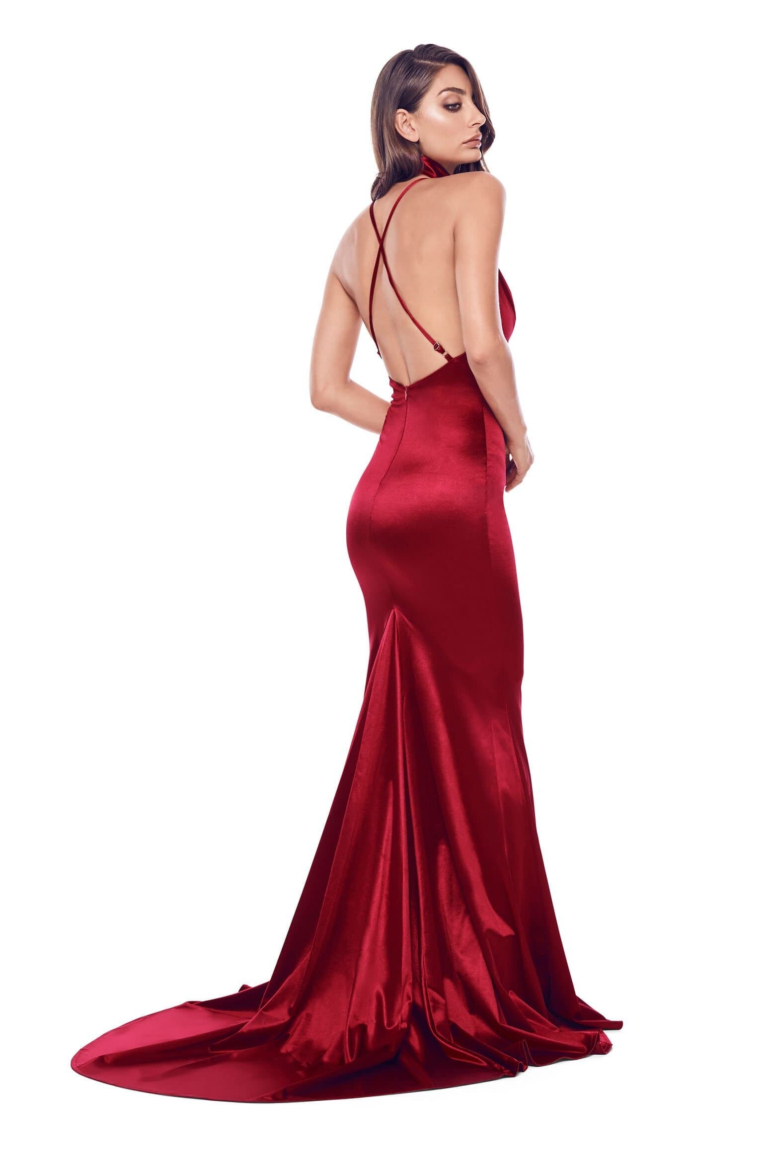 wine satin dress