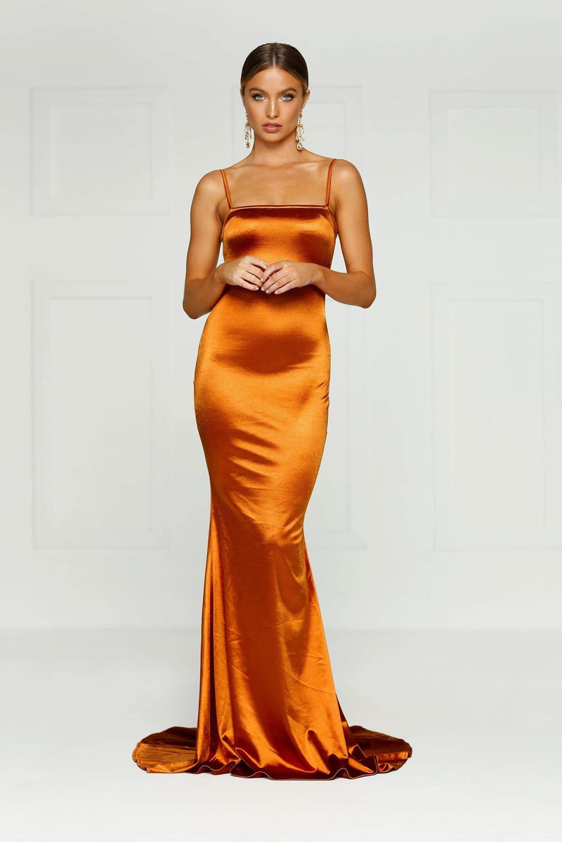 rust colored satin dress