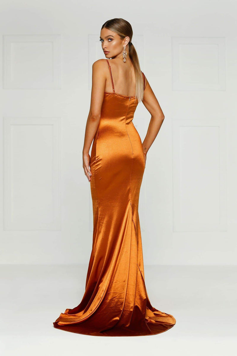 Lesiya - Golden Rust Satin Gown with 