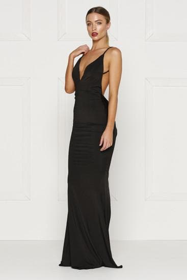 long black backless dress