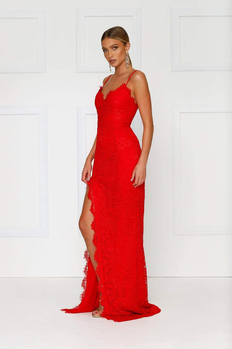 red lace gown dress
