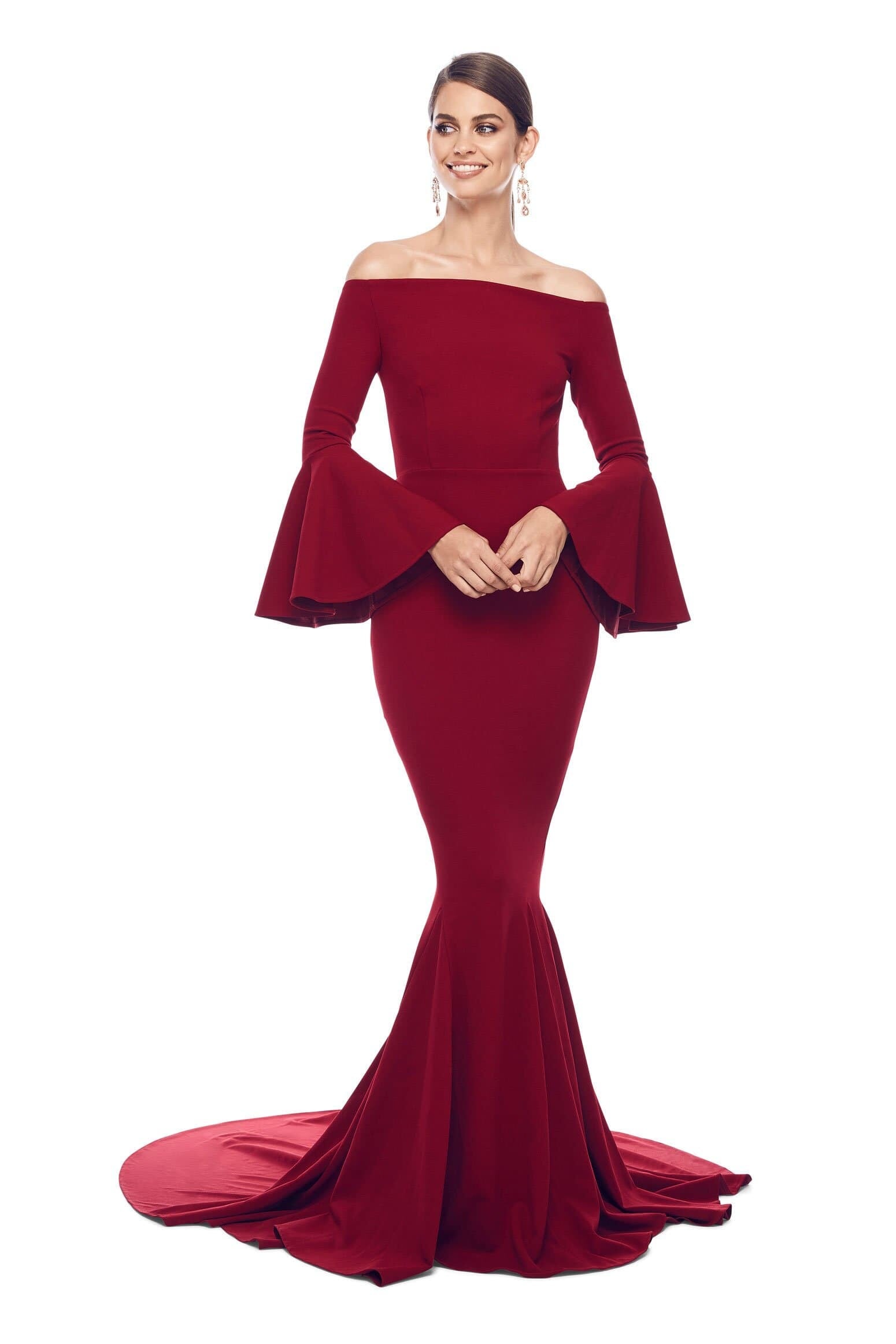 red crepe gown