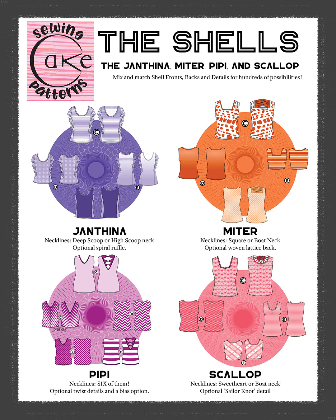 SEWING CAKE 1002 THE SHELLS - JANTHINA, MITER, PIPI, SCALLOP (PRINTED)