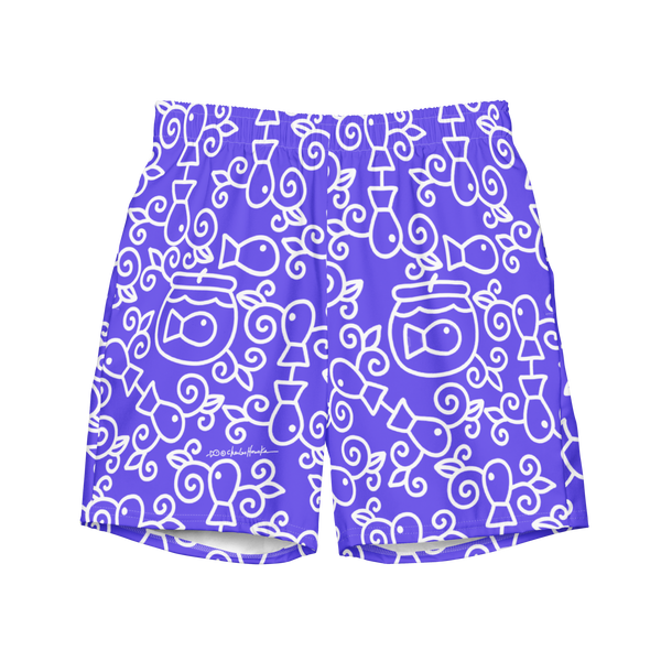 Swim Trunks: Purple Fish Pattern