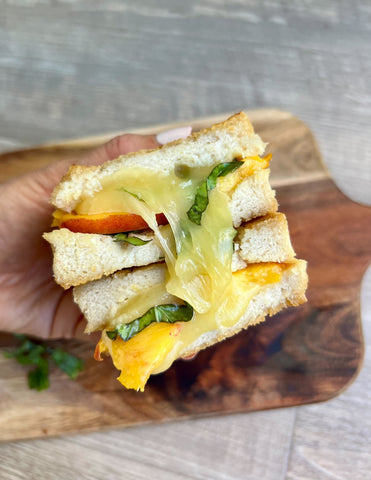 peach and basil grilled cheese