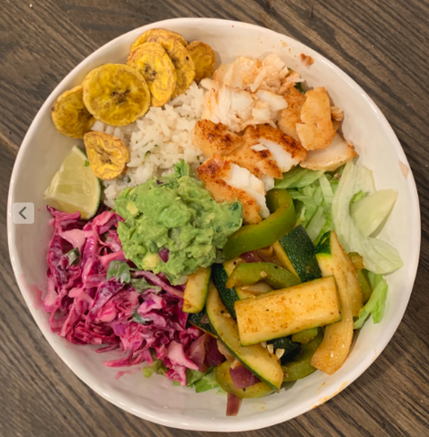 Fish Taco Bowls with Crispy Plantain Chips