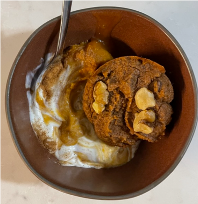 Apple Tigernut Morning Muffins + spoonful of organic full fat greek yogurt with pumpkin and cinnamon