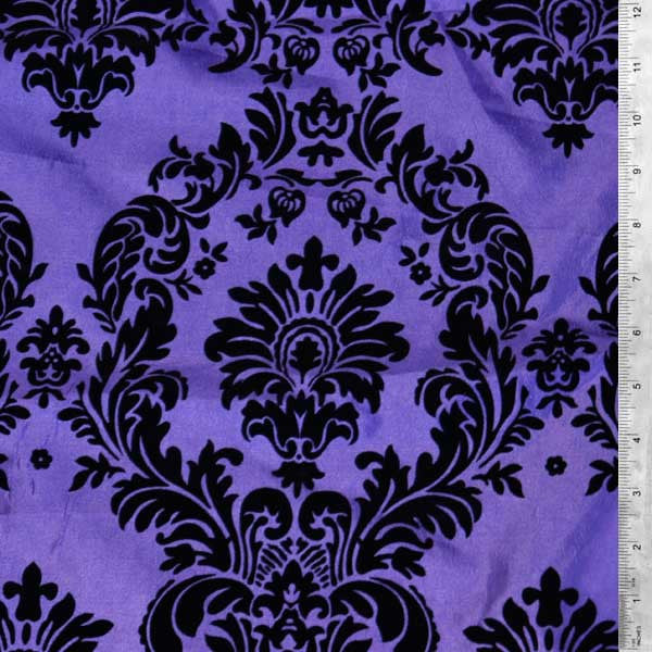 fabric damask flocked purple taffeta