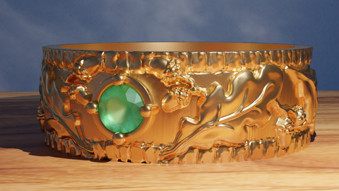 Gold Druid Band With Green Stone