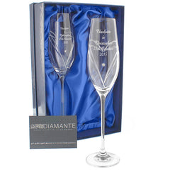 Personalised hand cut heart flutes with swarovski elements box grande