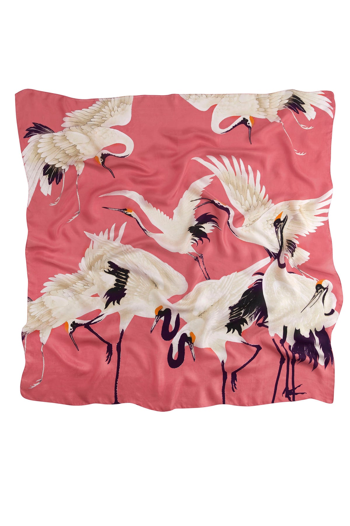 One Hundred Stars - Stork Crane Lipstick Pink Silk Square Scarf